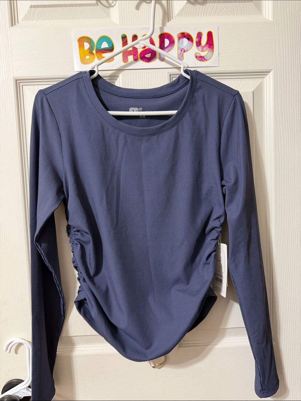 Women's Long-Sleeve Ruched Top in Dusty Blue